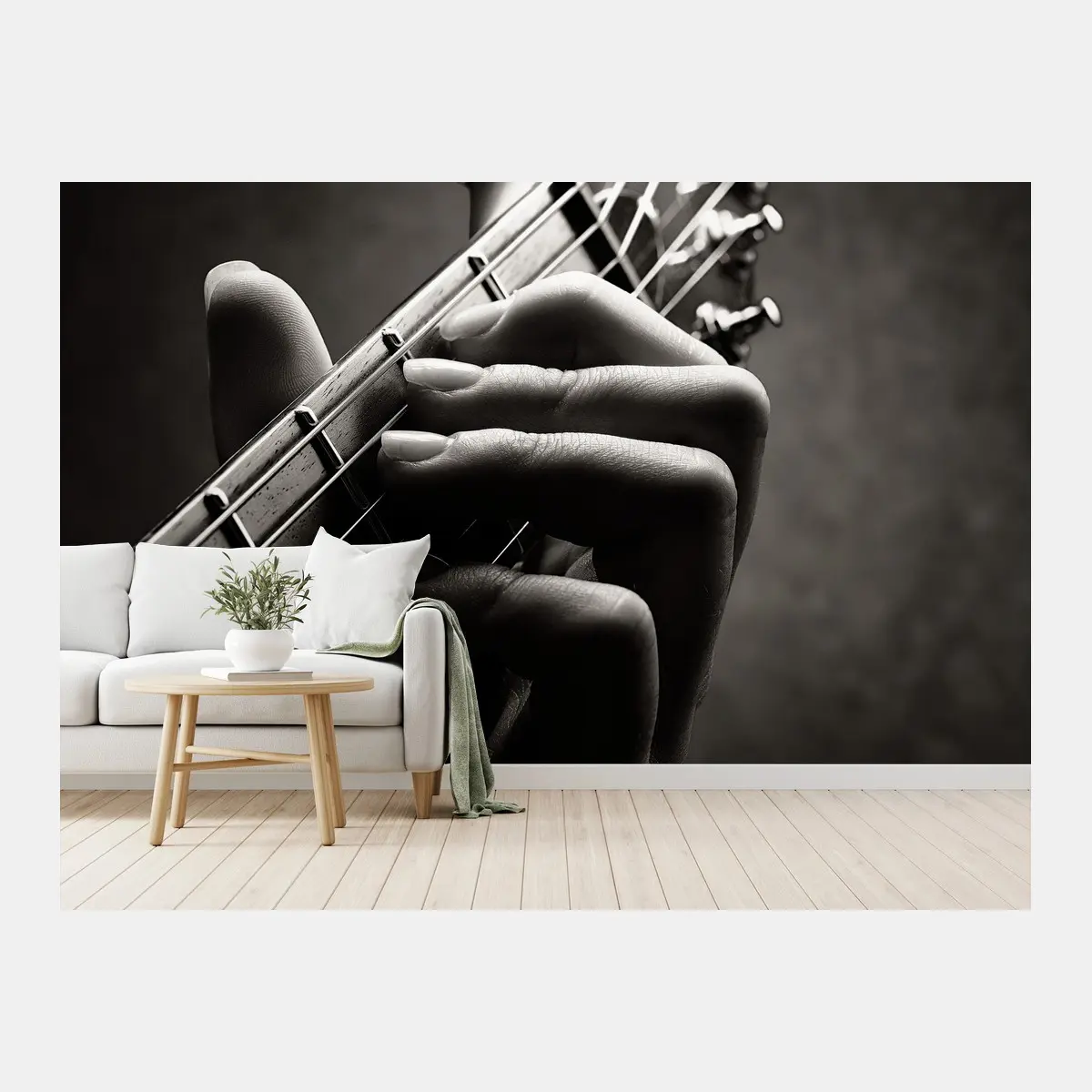 Papier peint main de guitariste en gros plan noir et blanc – Wallnifity®