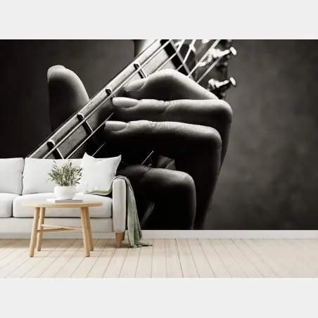Papier peint main de guitariste en gros plan noir et blanc – Wallnifity®