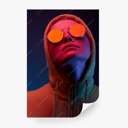 Papier peint portrait néon en lunettes rondes – Wallnifity®