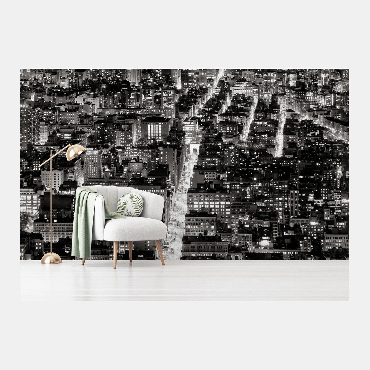Papier peint vue nocturne de New York en noir et blanc – Wallnifity®