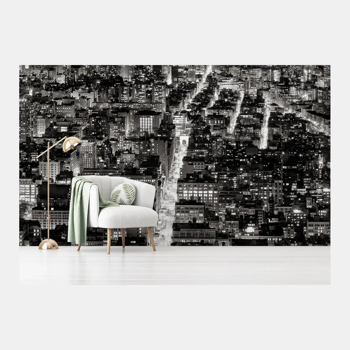 Papier peint vue nocturne de New York en noir et blanc – Wallnifity®