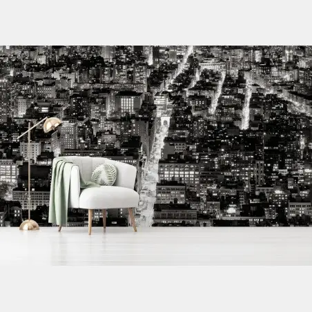 Papier peint vue nocturne de New York en noir et blanc – Wallnifity®