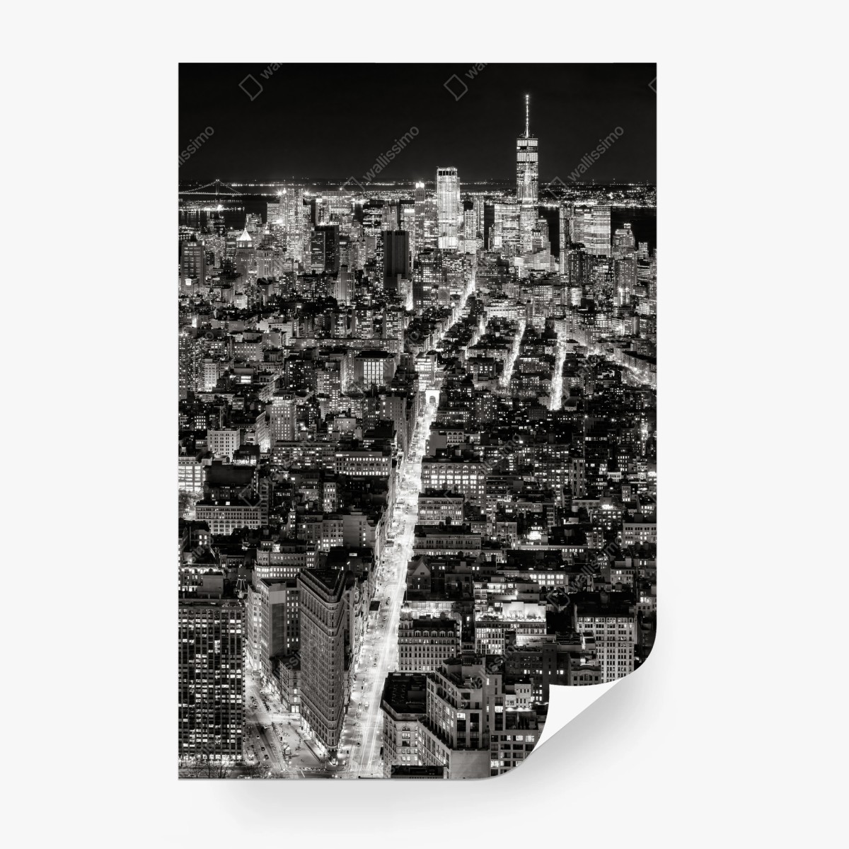 Papier peint vue nocturne de New York en noir et blanc – Wallnifity®