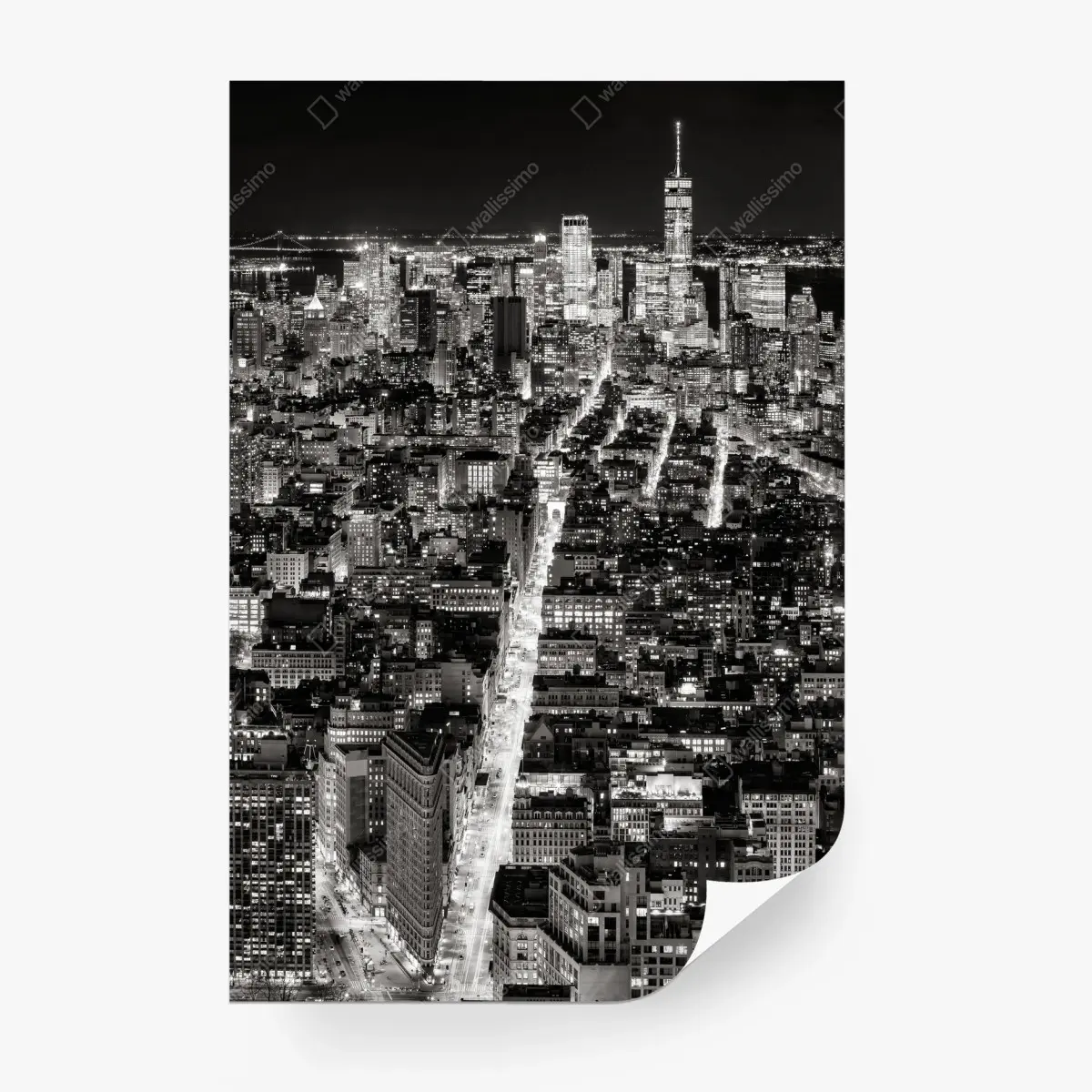 Papier peint vue nocturne de New York en noir et blanc – Wallnifity®