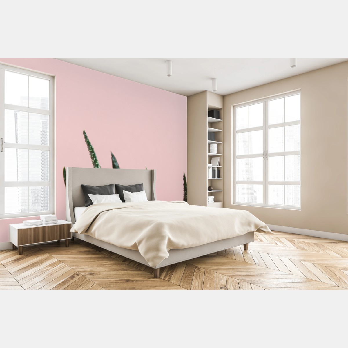 Papier peint aloe minimaliste sur fond rose – Wallnifity® Papier peint aloe minimaliste sur fond rose – Wallnifity®