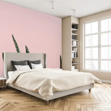 Papier peint aloe minimaliste sur fond rose – Wallnifity®