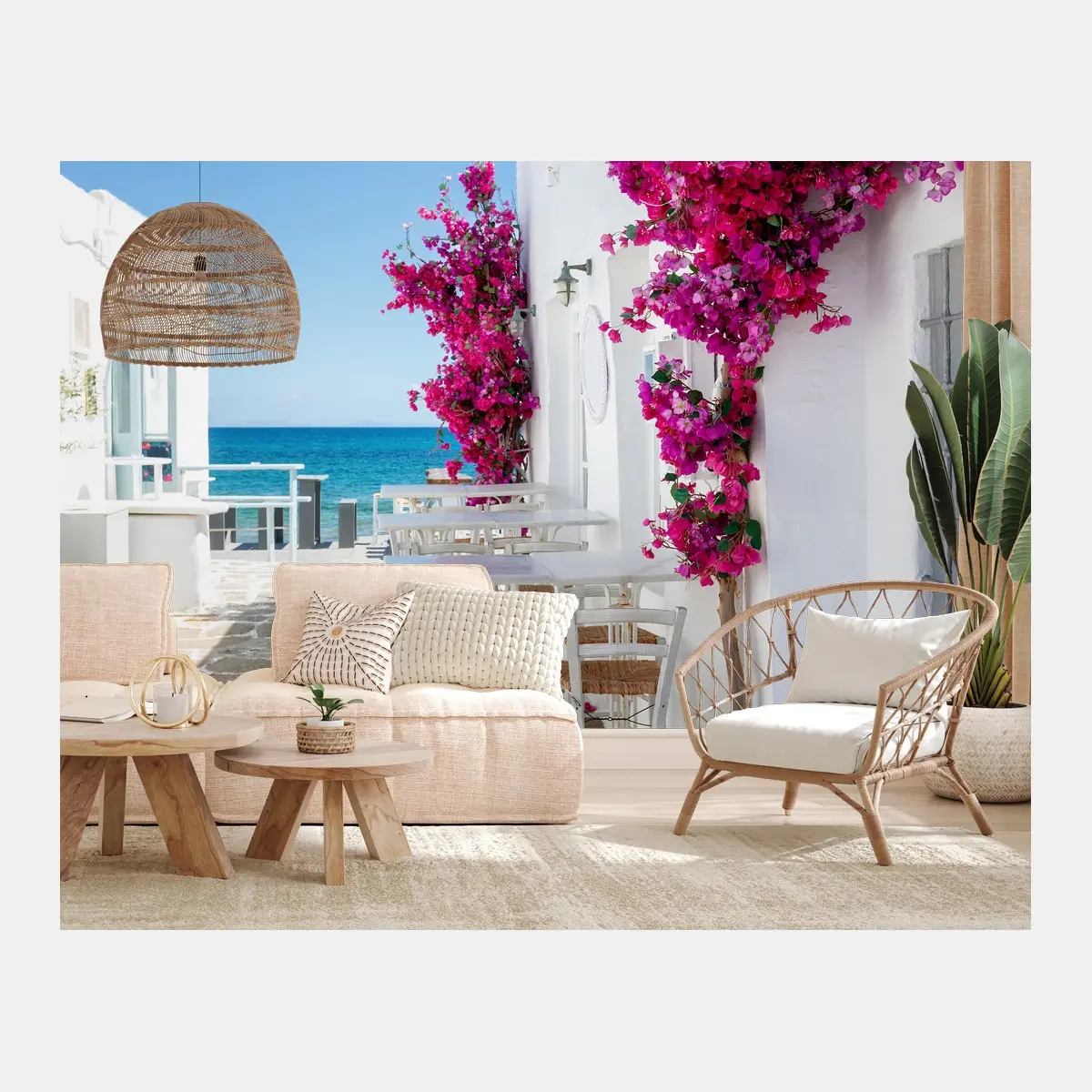 Papier peint ruelle méditerranéenne au bougainvillier – Wallnifity®