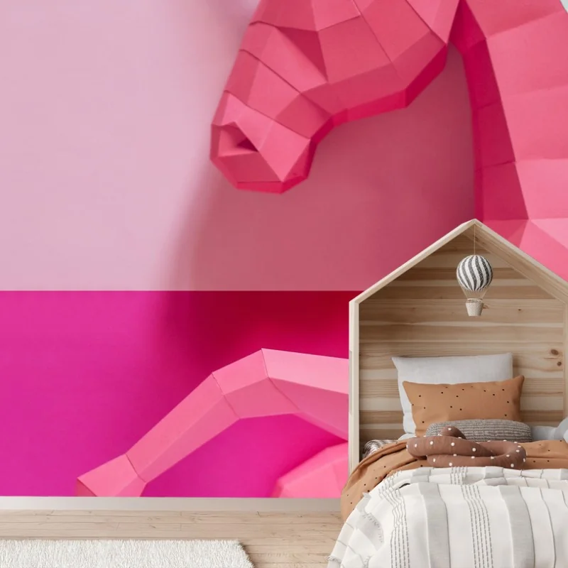 Papier peint licorne géométrique rose sur fond pastel – Wallnifity®