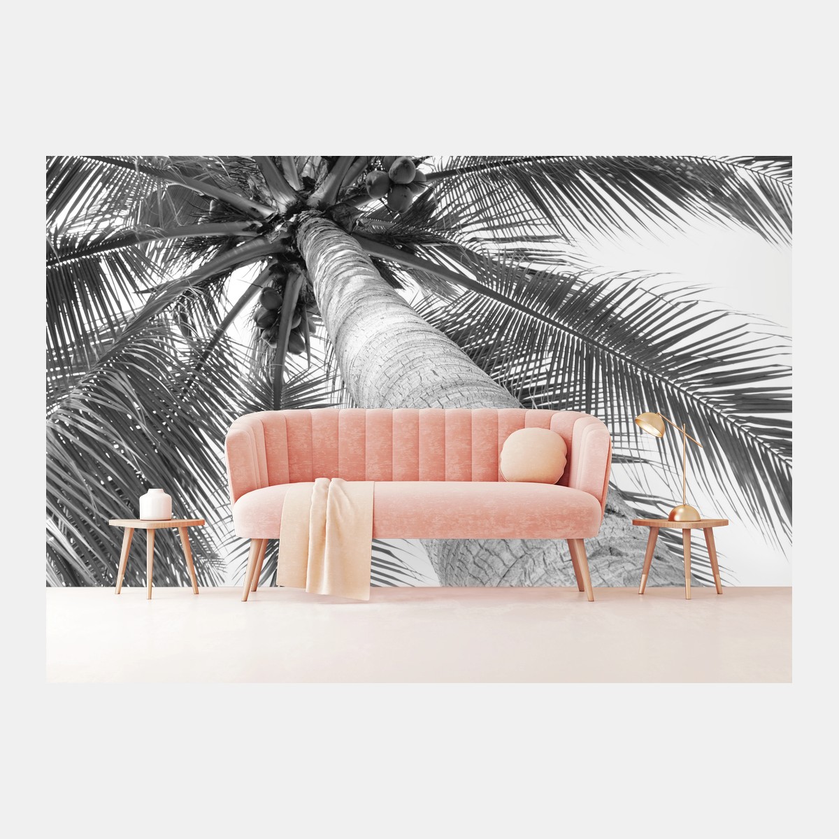 Papier peint palmier en contre-plongée monochrome – Wallnifity®