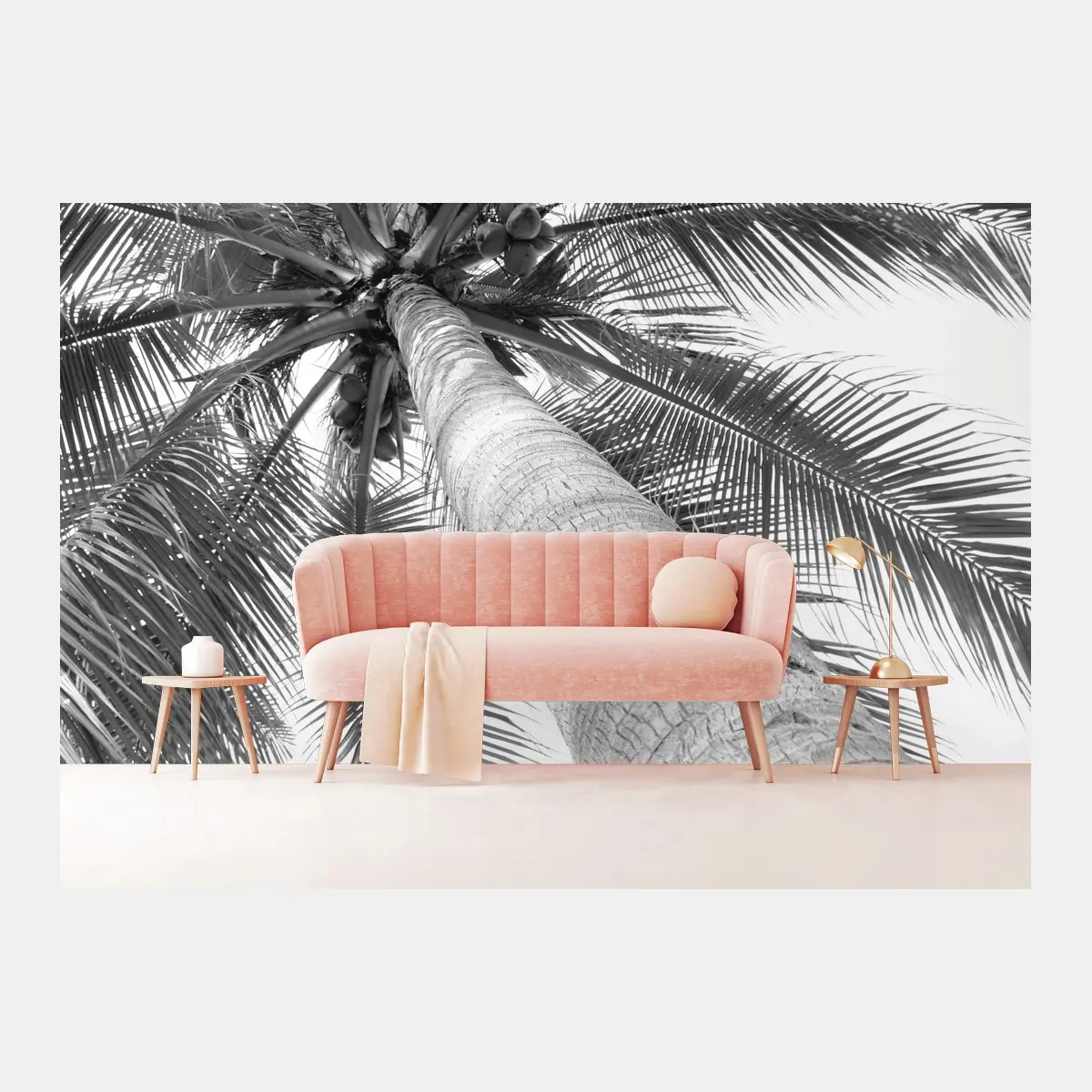 Papier peint palmier en contre-plongée monochrome – Wallnifity®