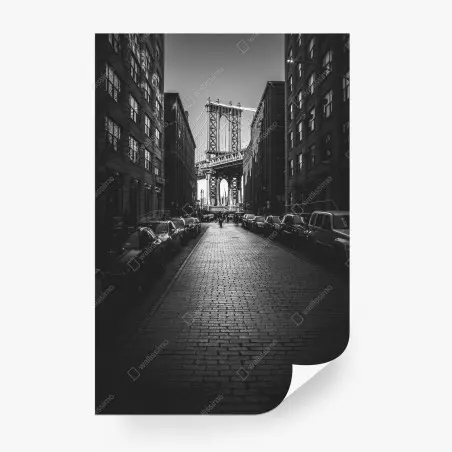Papier peint vibrante perspective du pont de Manhattan entre les immeubles – Wallnifity®