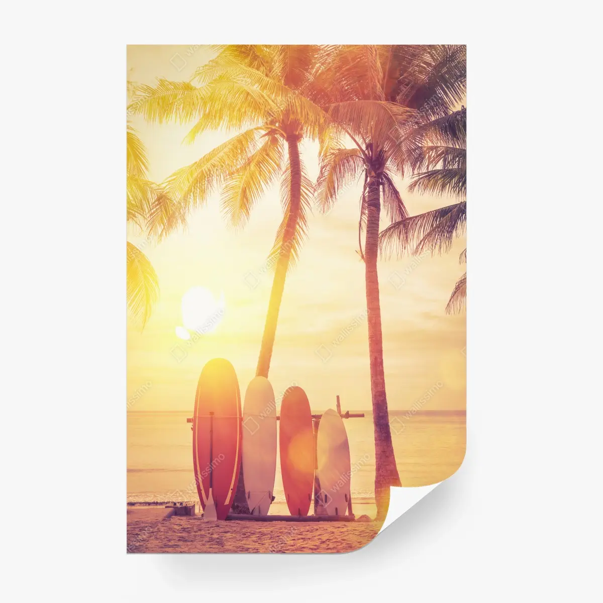 Papier peint coucher de soleil tropical avec planches de surf – Wallnifity®