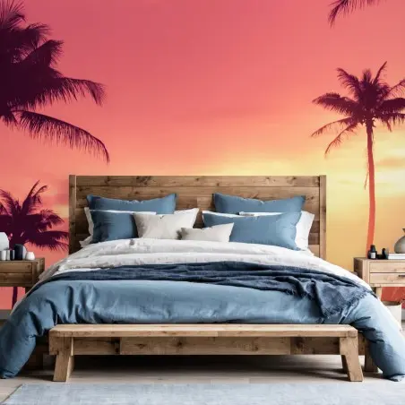 Papier peint coucher de soleil tropical aux palmiers – Wallnifity®