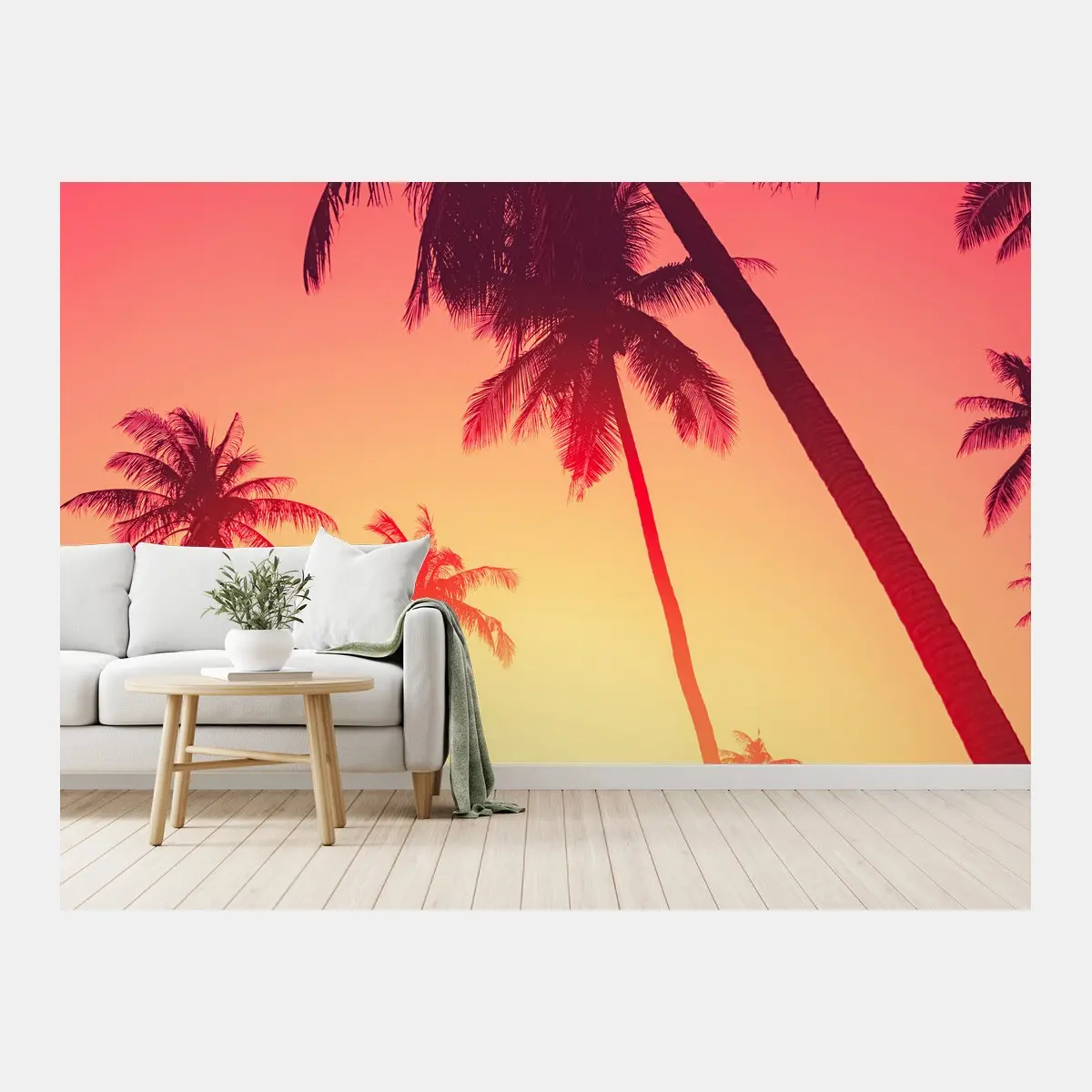 Papier peint silhouettes de palmiers au coucher de soleil tropical – Wallnifity®