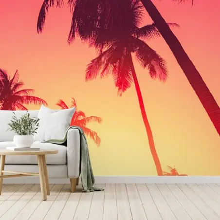 Papier peint silhouettes de palmiers au coucher de soleil tropical – Wallnifity®