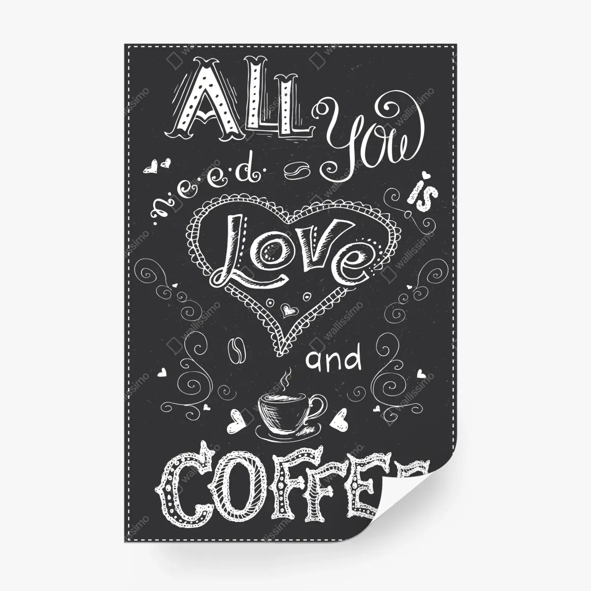 Papier peint amour et café - lettrage dessiné à la main sur fond ardoise – Wallnifity®