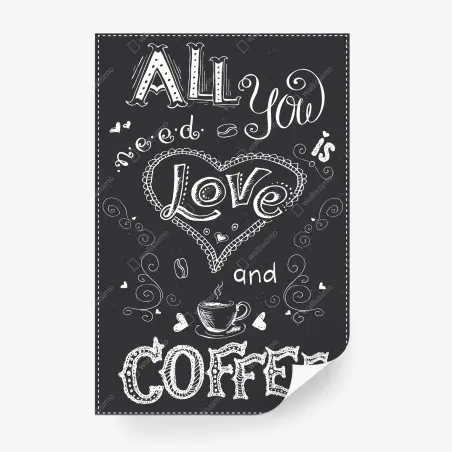 Papier peint amour et café - lettrage dessiné à la main sur fond ardoise – Wallnifity®