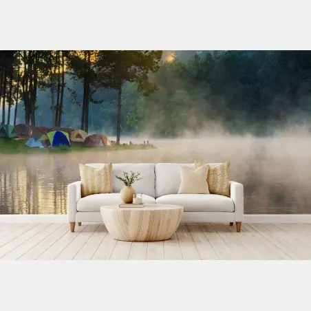 Papier peint aube brumeuse au lac de Pang Oung, Mae Hong Son – Wallnifity®