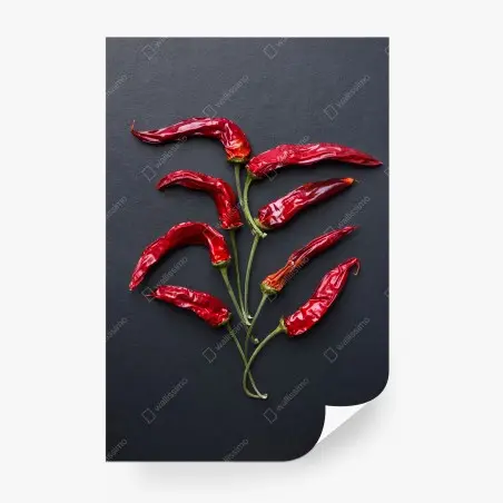 Papier peint arbre de piments rouges séchés sur fond noir – Wallnifity®