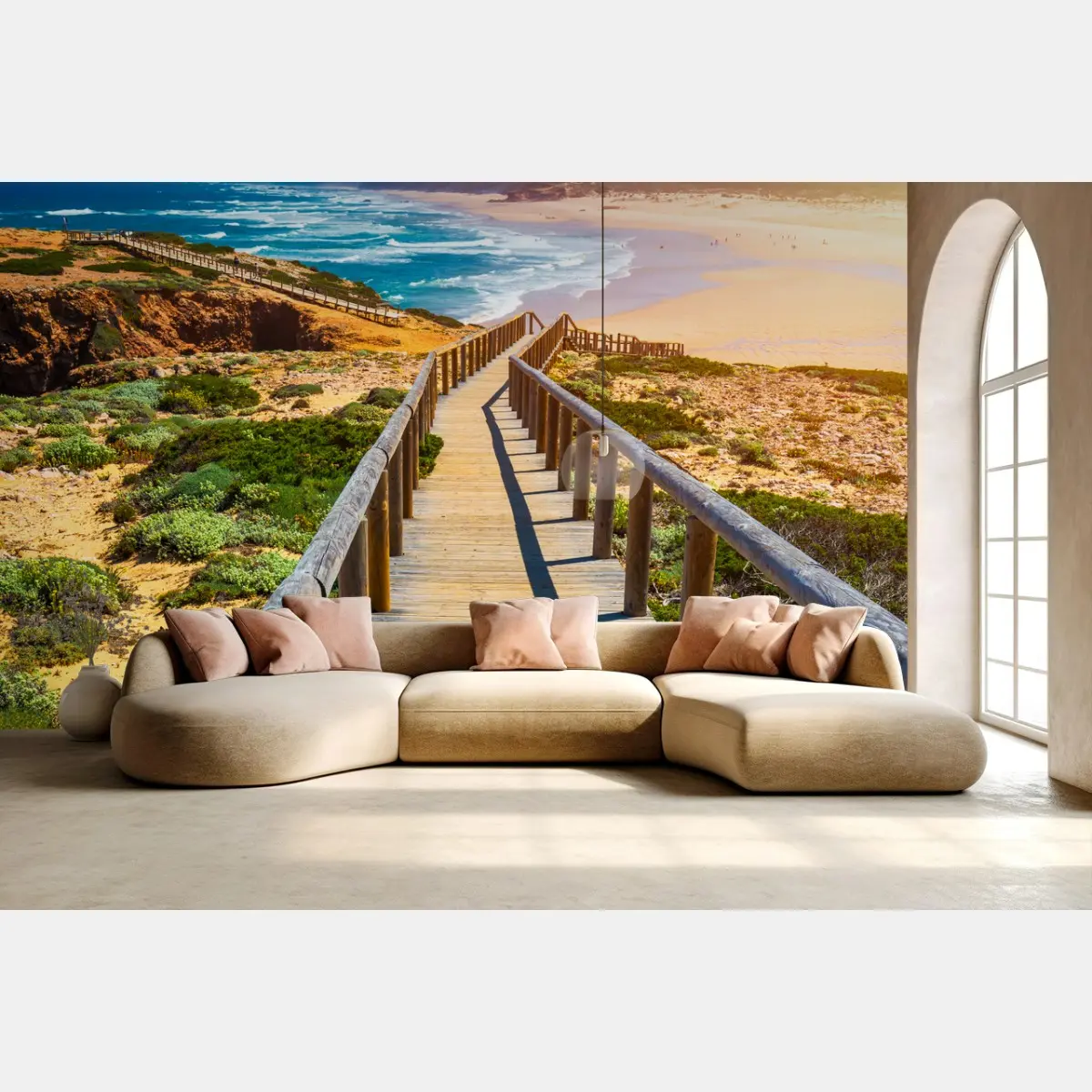 Papier peint sentier en bois vers la plage de Praia da Bordeira – Wallnifity®