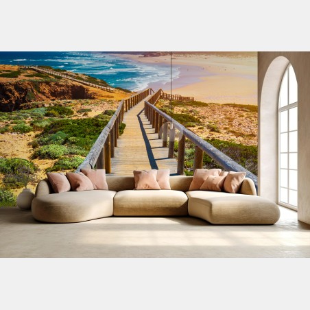 Papier peint sentier en bois vers la plage de Praia da Bordeira – Wallnifity®