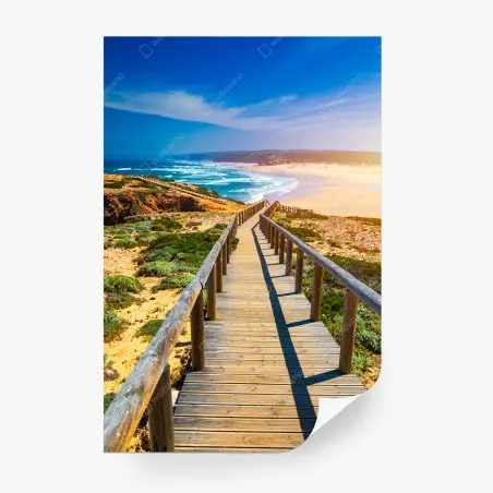 Papier peint sentier en bois vers la plage de Praia da Bordeira – Wallnifity®