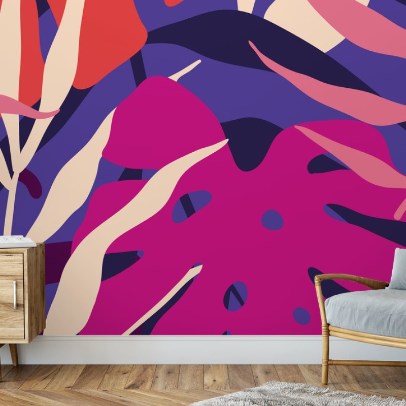 Papier peint jungle rétro aux feuilles pastel – Wallnifity®