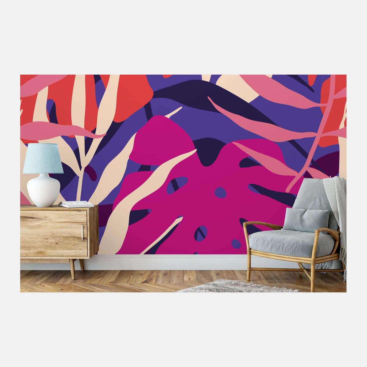 Papier peint jungle rétro aux feuilles pastel – Wallnifity®