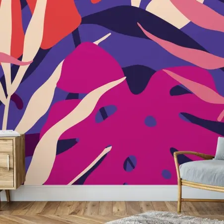 Papier peint jungle rétro aux feuilles pastel – Wallnifity®