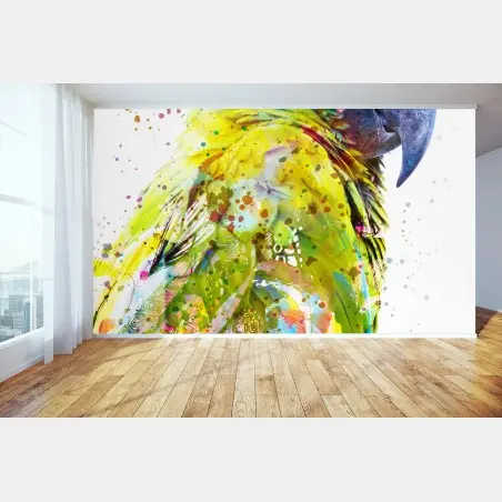 Papier peint perroquet tropical en aquarelle et encre double-exposition – Wallnifity®