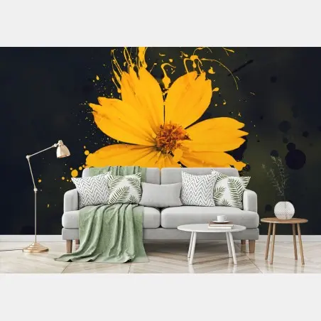Papier peint fleur jaune en éclaboussures sur fond sombre – Wallnifity®
