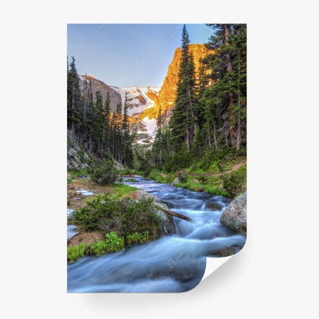 Papier peint cascade et sommet doré au Parc national de Rocky Mountain – Wallnifity®