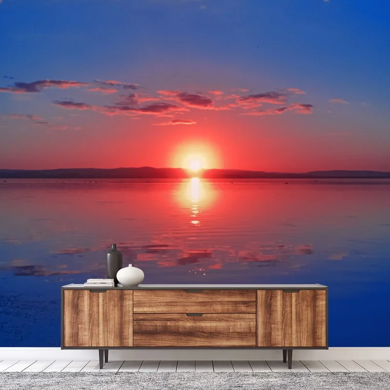 Papier peint crépuscule rouge sur le lac – Wallnifity®