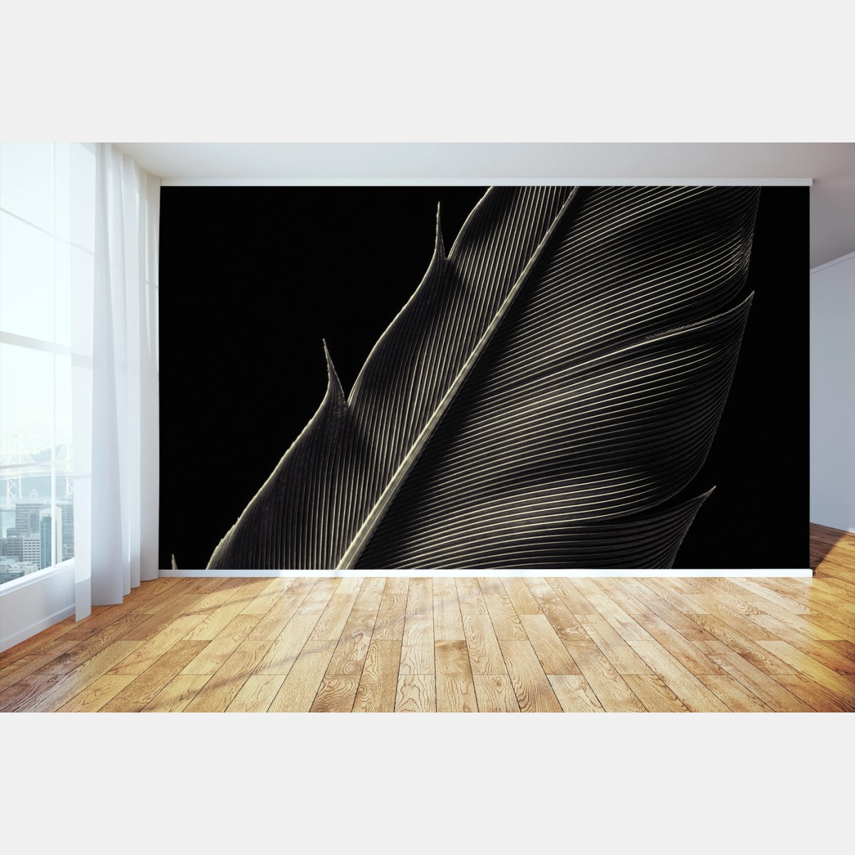 Papier peint plume délicate en noir et blanc – Wallnifity®