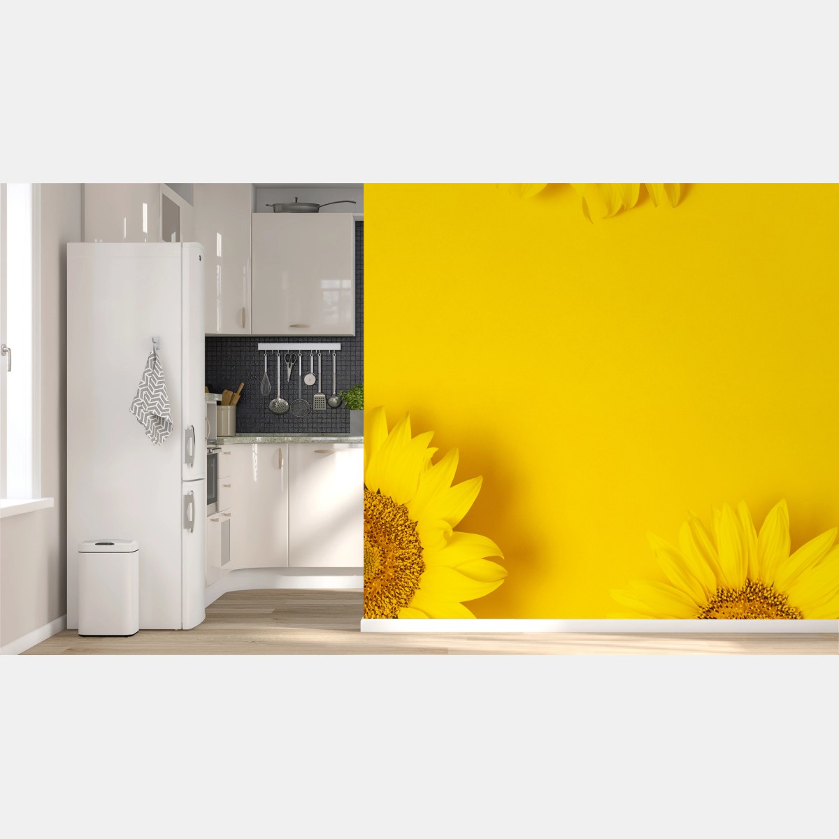 Papier peint éclat de tournesols sur fond jaune – Wallnifity®
