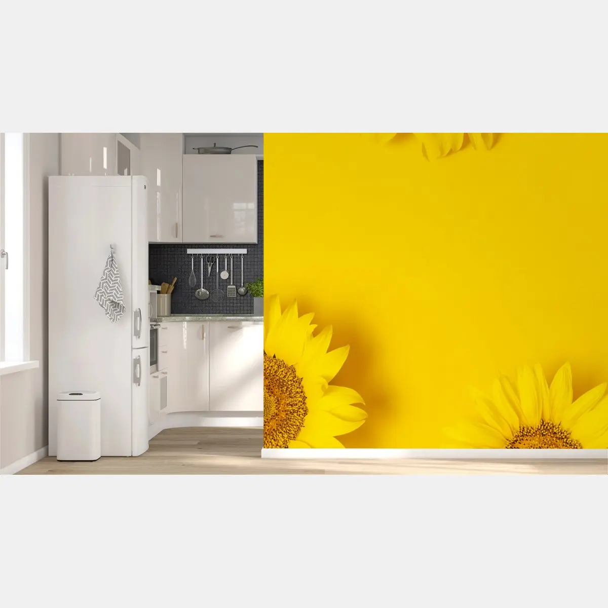 Papier peint éclat de tournesols sur fond jaune – Wallnifity®