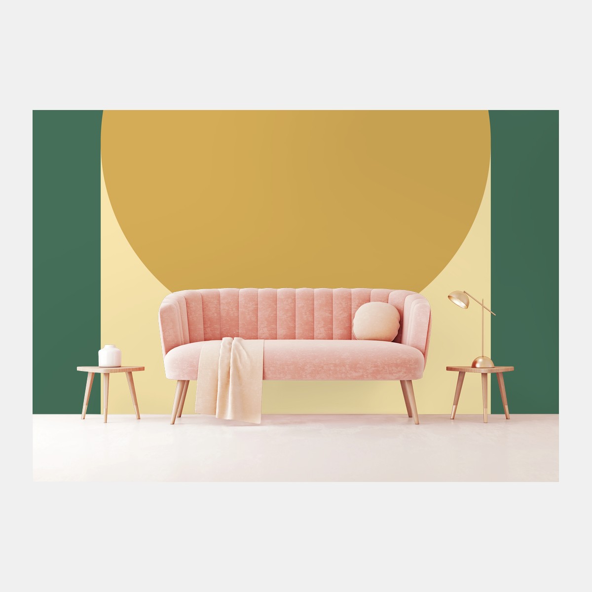 Papier peint composition géométrique ocre et vert – Wallnifity®