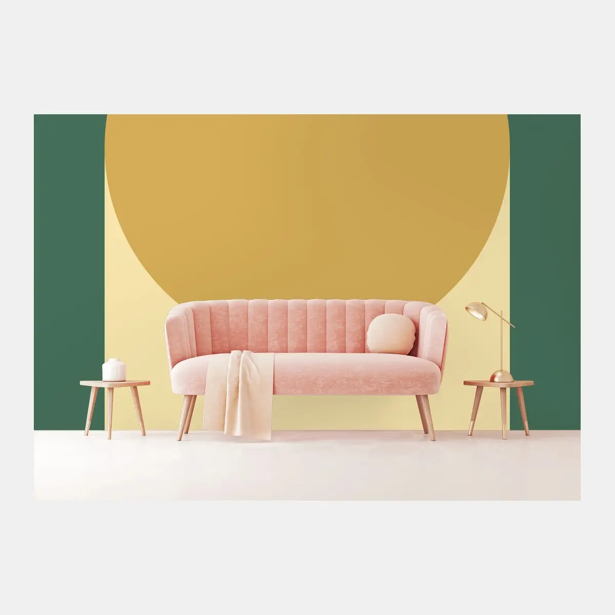 Papier peint composition géométrique ocre et vert – Wallnifity®