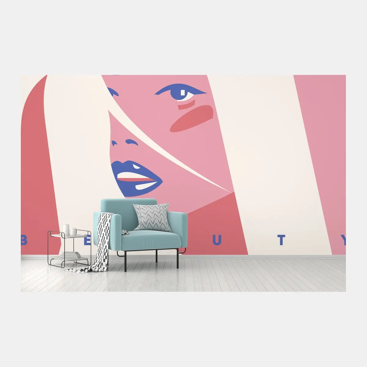 Papier peint portrait pop minimaliste aux tons pastel – Wallnifity®