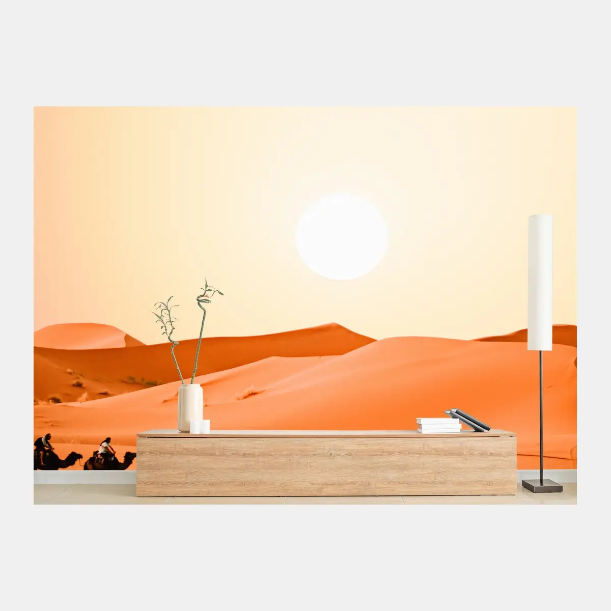 Papier peint caravane de chameaux au coucher de soleil dans le désert – Wallnifity®