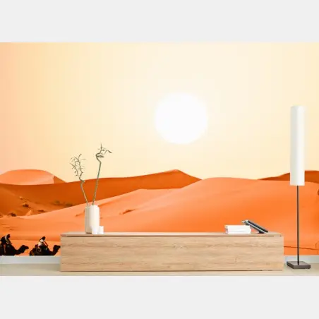 Papier peint caravane de chameaux au coucher de soleil dans le désert – Wallnifity®