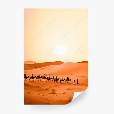 Papier peint caravane de chameaux au coucher de soleil dans le désert – Wallnifity®