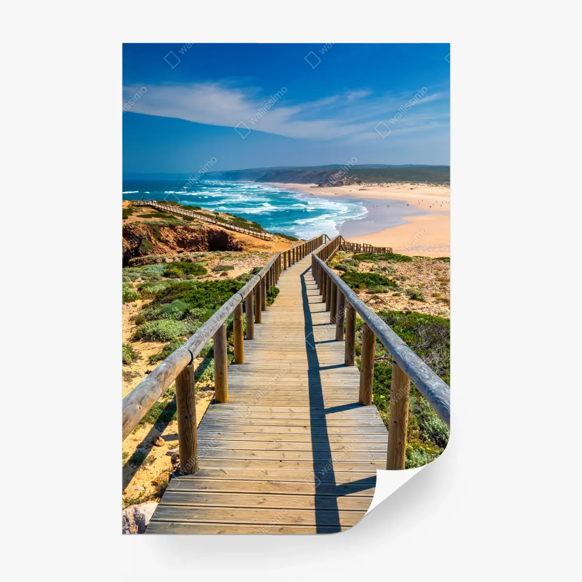 Papier peint chemin en bois vers Praia da Bordeira – Wallnifity®