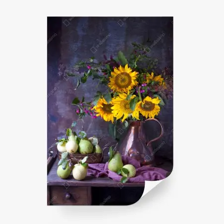 Papier peint bouquet de tournesols et fruits d'automne – Wallnifity®