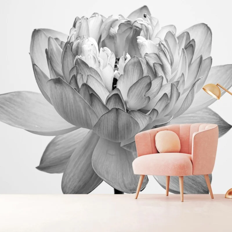 Papier peint fleur de lotus monochrome élégante – Wallnifity® Papier peint fleur de lotus monochrome élégante – Wallnifity®