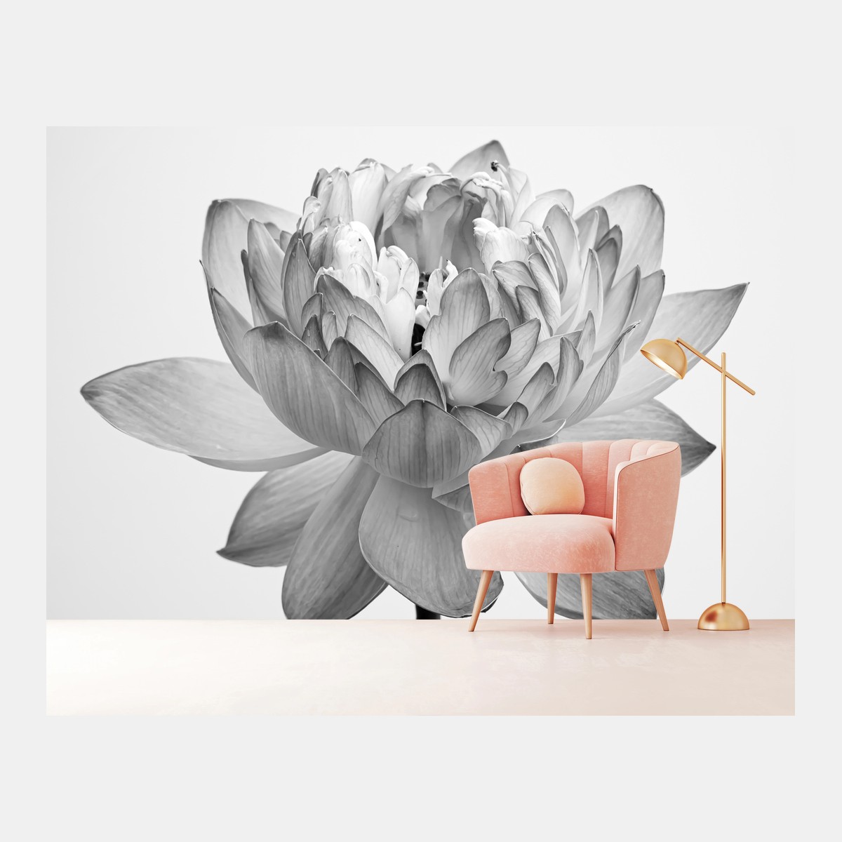 Papier peint fleur de lotus monochrome élégante – Wallnifity® Papier peint fleur de lotus monochrome élégante – Wallnifity®