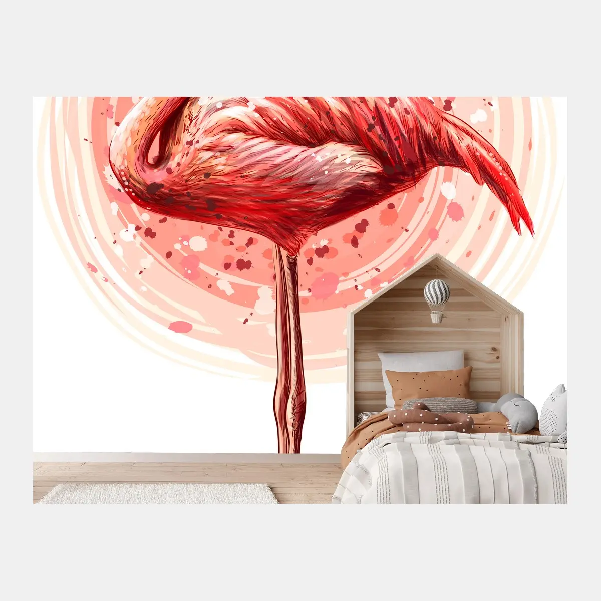 Papier peint flamant rose stylisé sur fond abstrait – Wallnifity®