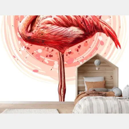 Papier peint flamant rose stylisé sur fond abstrait – Wallnifity®