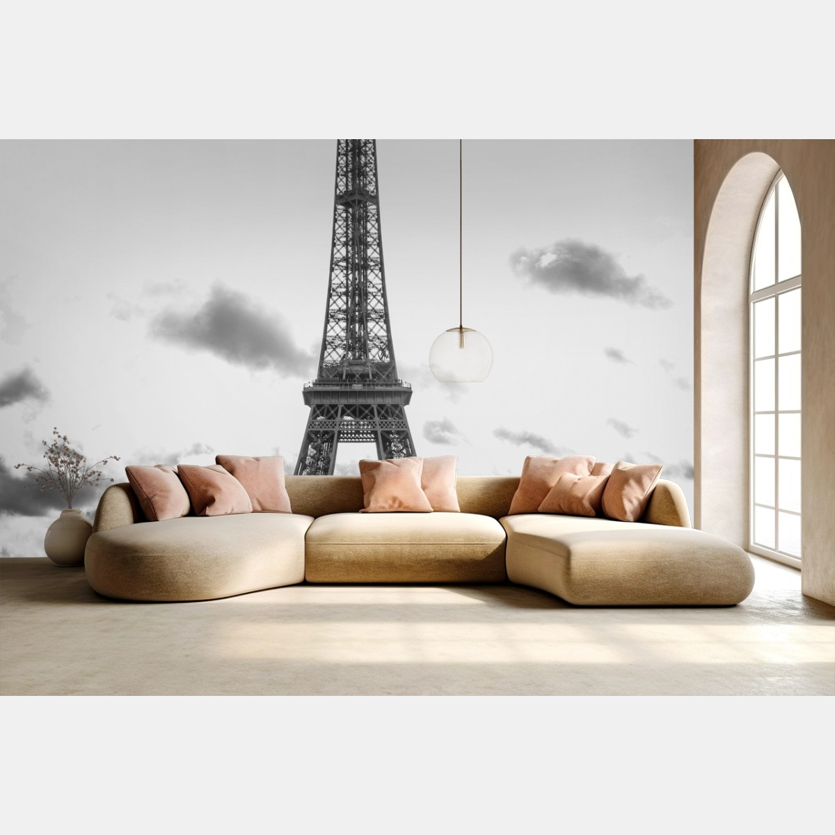 Papier peint silhouette monochrome de la Tour Eiffel – Wallnifity®