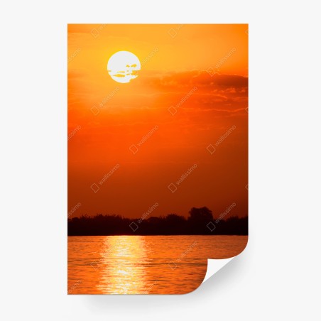 Papier peint coucher de soleil rougeoyant sur le lac – Wallnifity®
